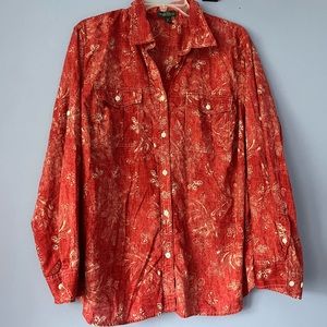 LRL Jeans Co Ralph Lauren Button Down Shirt Printed 2X Roll Tab Sleeve